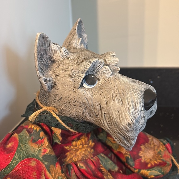 Adorable Porcelain & Stuffed Schnauzer Doll Animal Fall Christmas Collectible - Picture 3 of 12